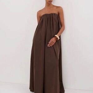 DISSH Roisin Bitter Chocolate Cotton Strapless Maxi Dress